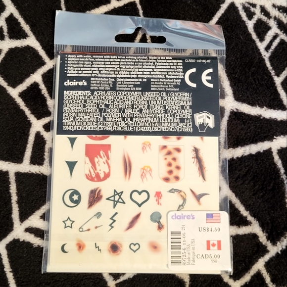 ⚡3/$10⚡ *NEW* CLAIRE'S Spooky Hand & Nail Temporary Tattoos Halloween - Picture 2 of 2